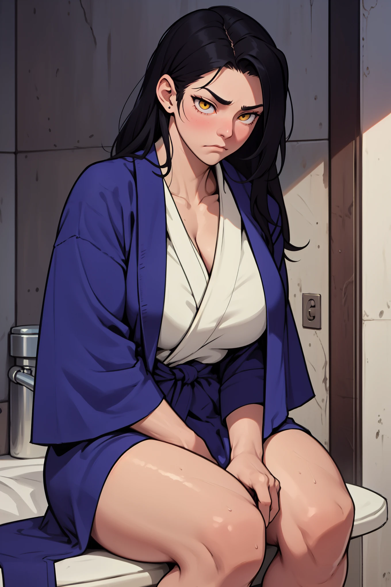 {{{masutepiece, of the highest quality, Highly detailed, High resolution}}},Woman sitting on bed in love hotel, Wearing a bathrobe, Legs open, Pussy visible through the gap in the bathrobe、