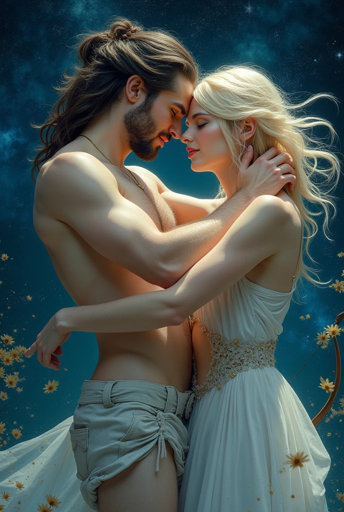 Create an image of the signs Aquarius and Sagittarius in love