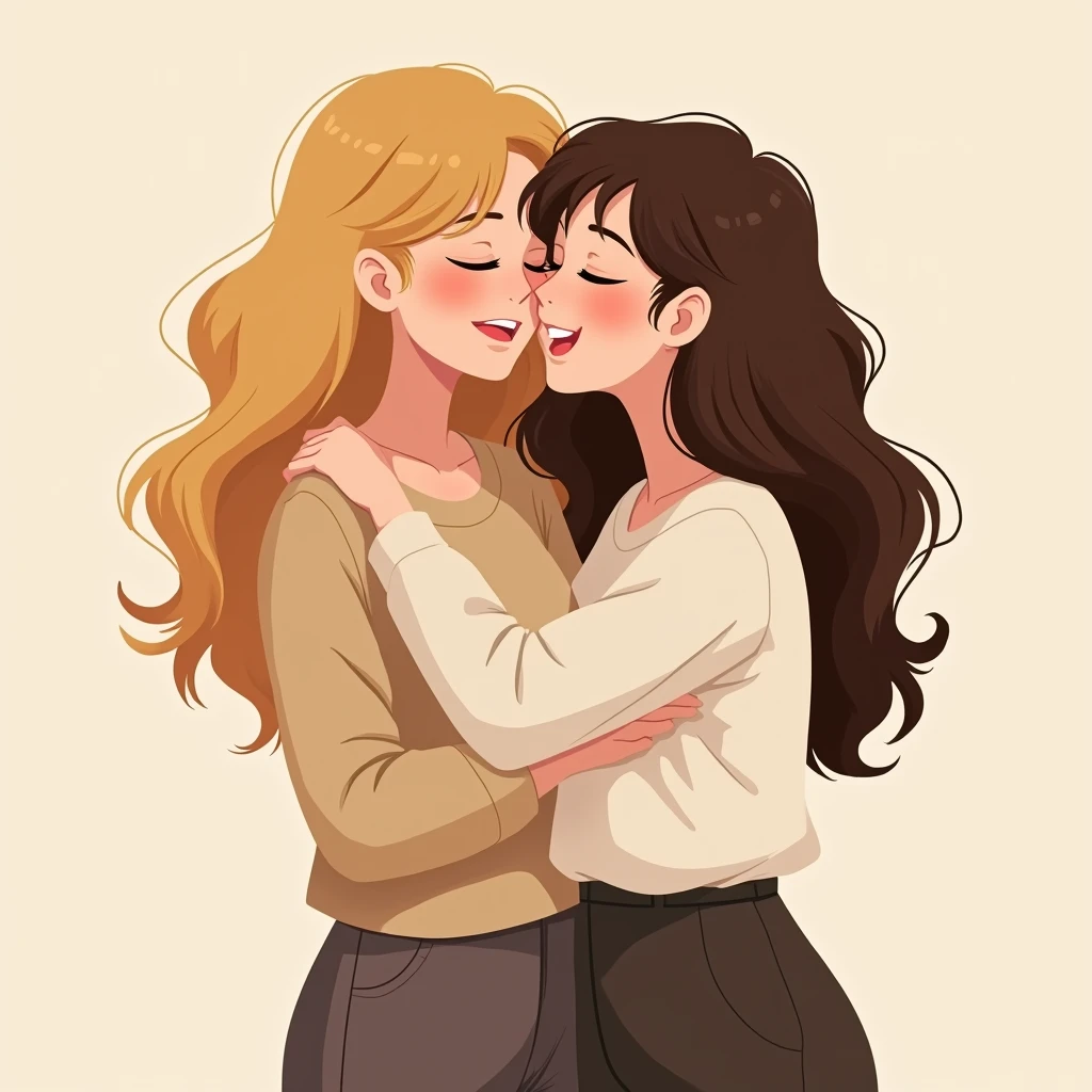 Blonde 20-years girl hugs her brown-hair friend, Png Image without background 