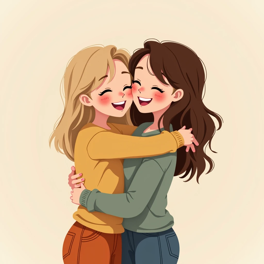 Blonde 20-years girl hugs her brown-hair friend, Png Image without background 