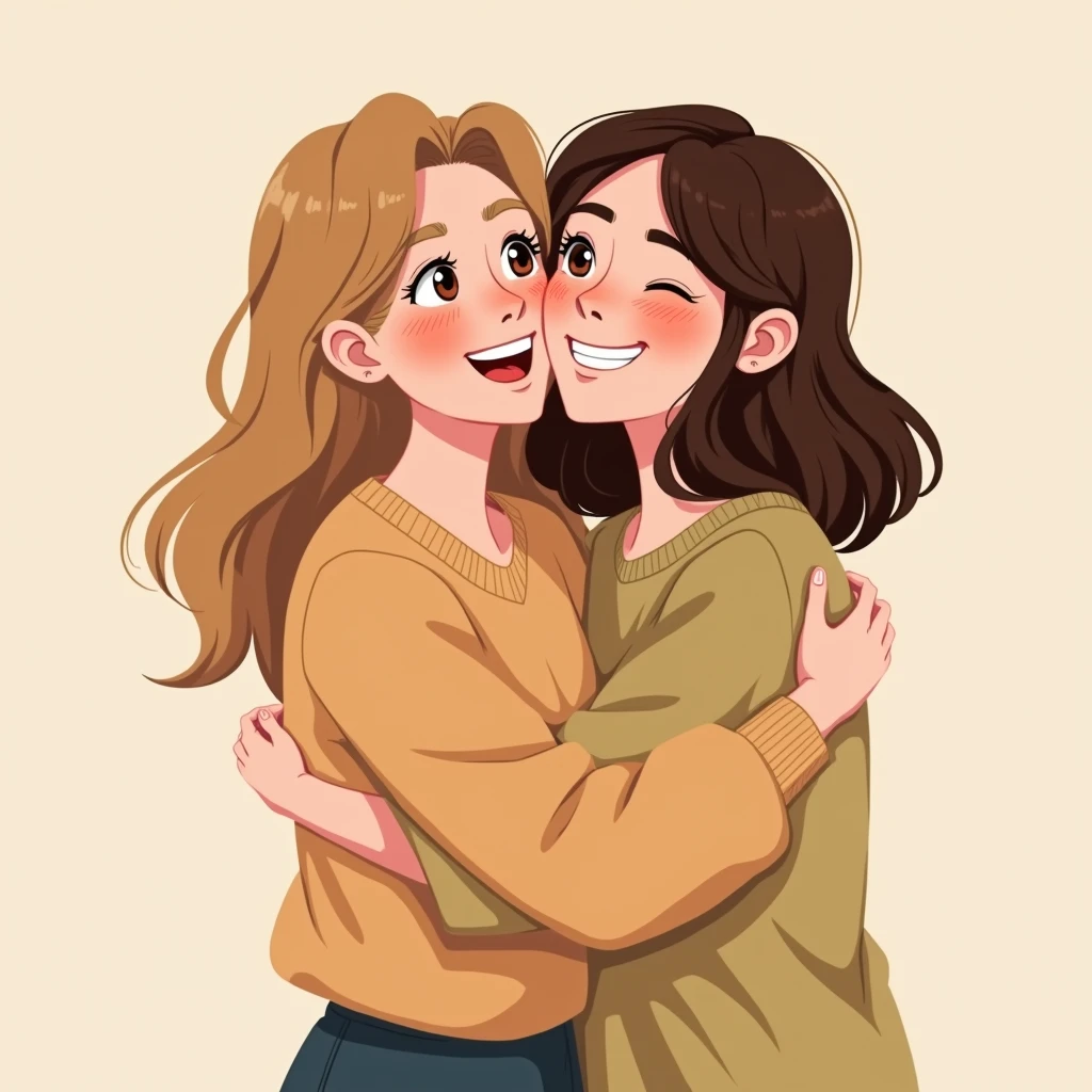 Blonde 20-years girl hugs her brown-hair friend, Png Image without background 