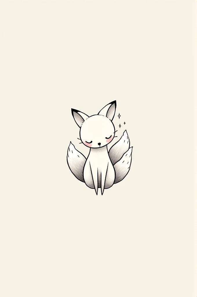 Create minimalist tattoo art, 9-tailed kitsune fox,kawaii