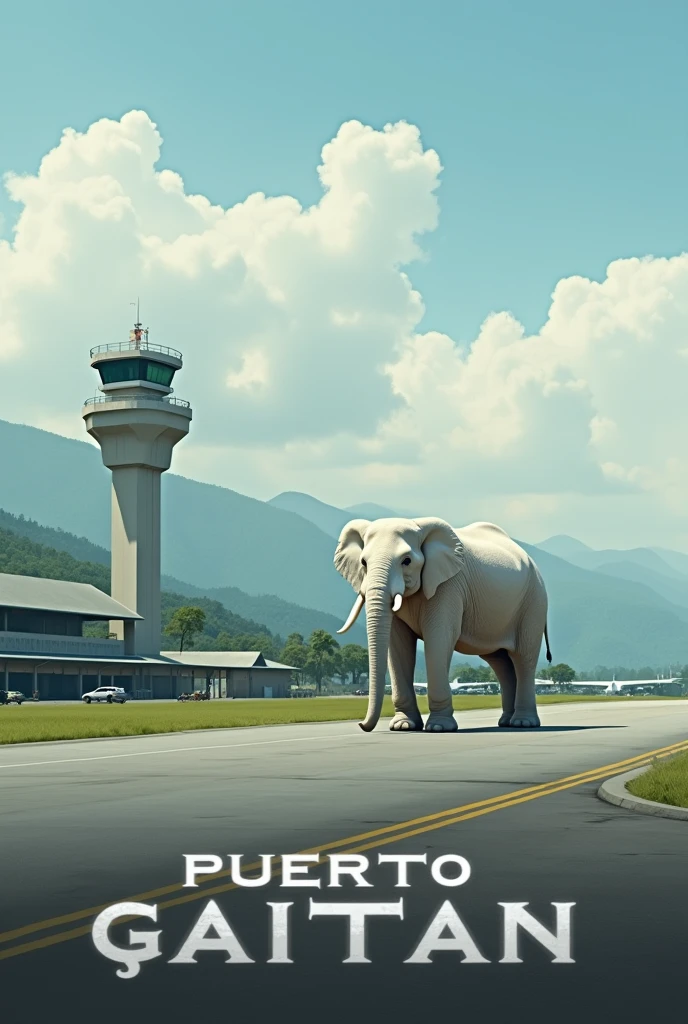 Escribir en la parte de abajo de la imagen del aeropuerto con pista y un elefante 🐘 Blanco, Puerto Gaitan!