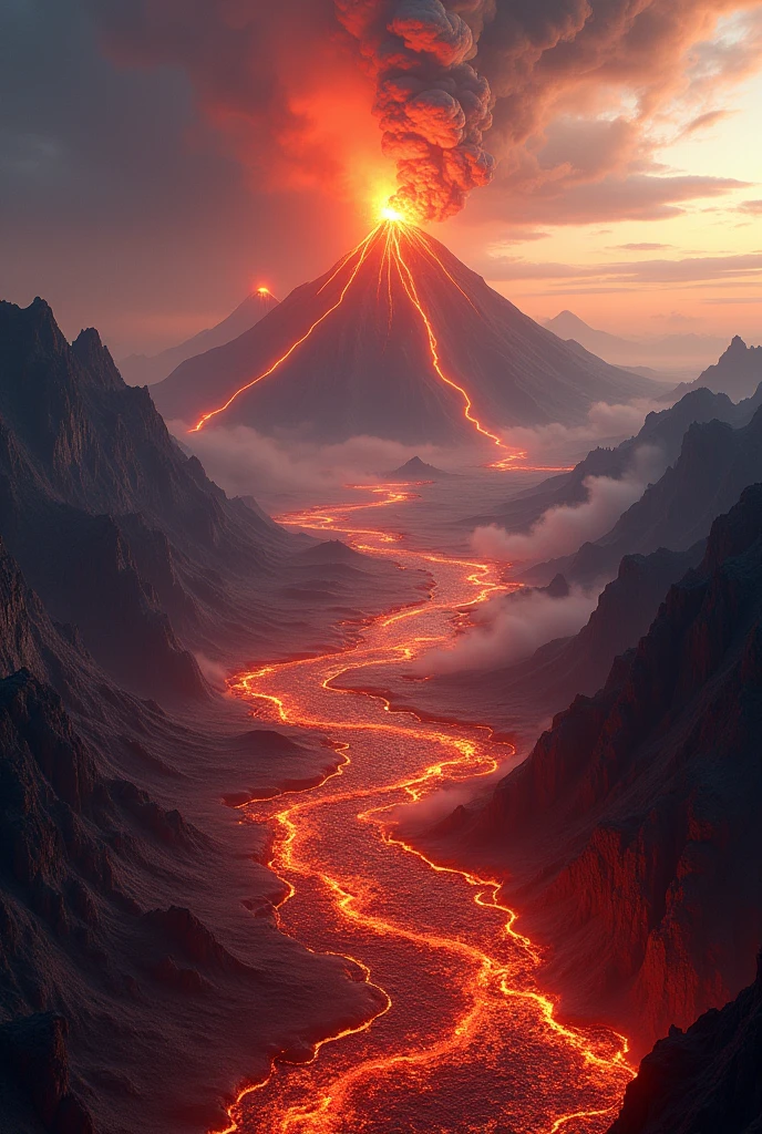 Evolution of the Earth with Volcanoes, lava lakes etc.