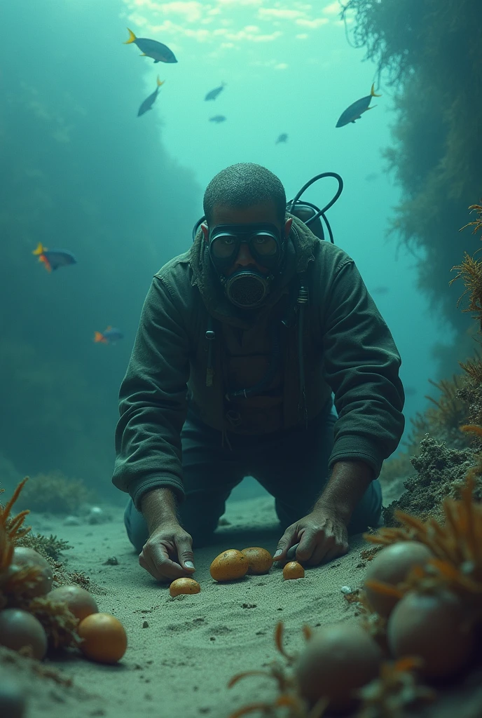 A man eating potatoes from the bottom of the sea







