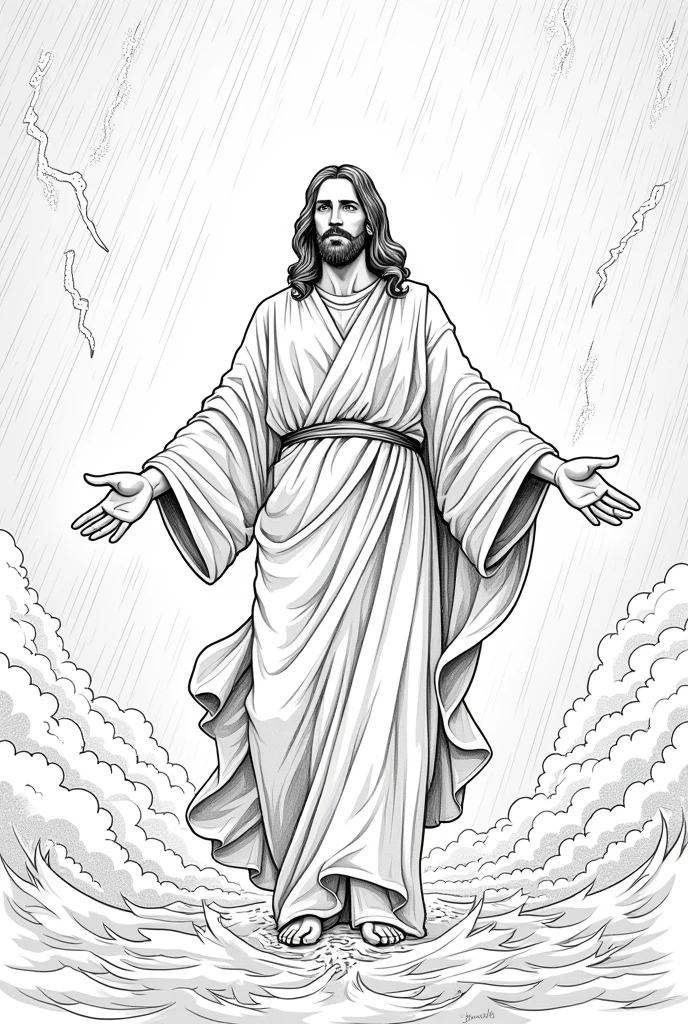 A dotted drawing to color of Jesus in the middle of the storm