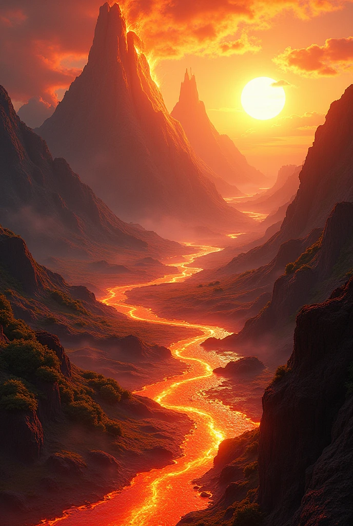 Evolution of the Earth with Volcanoes, lava lakes, sun, microorganisms