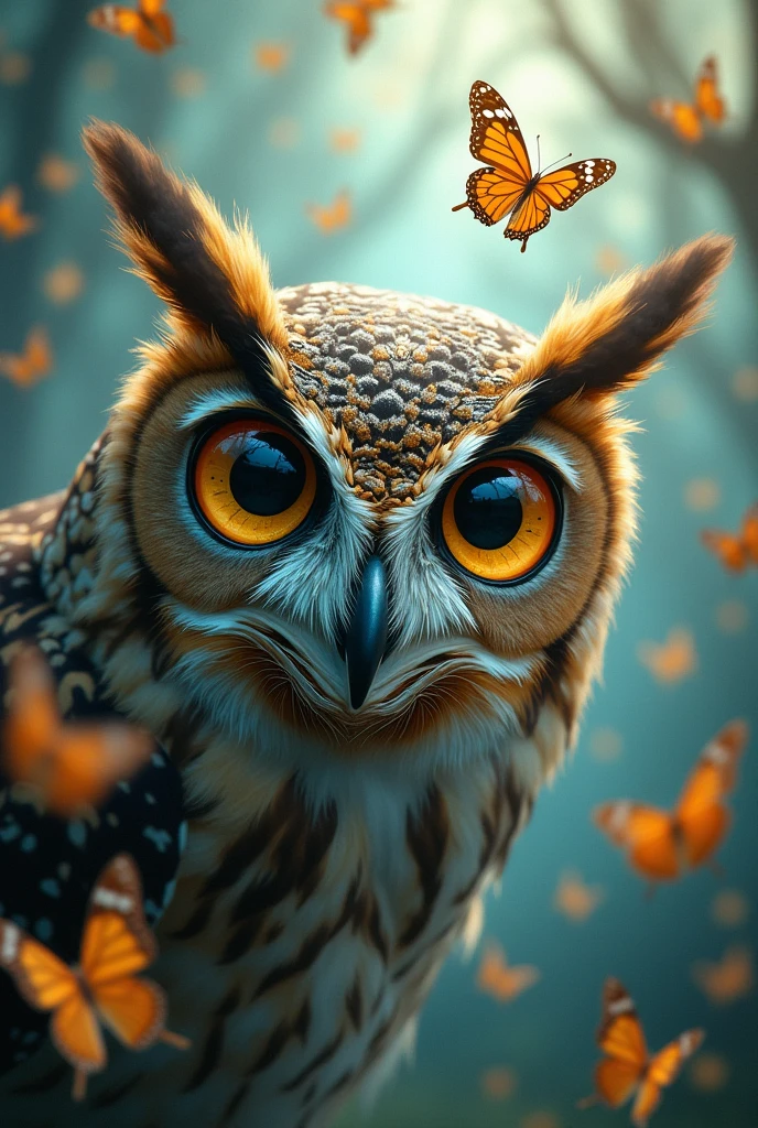 Owl eyes pictures with butterflies