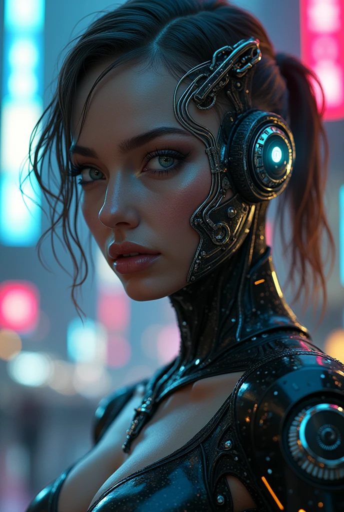 A cyberpunk woman with some robotic elements 