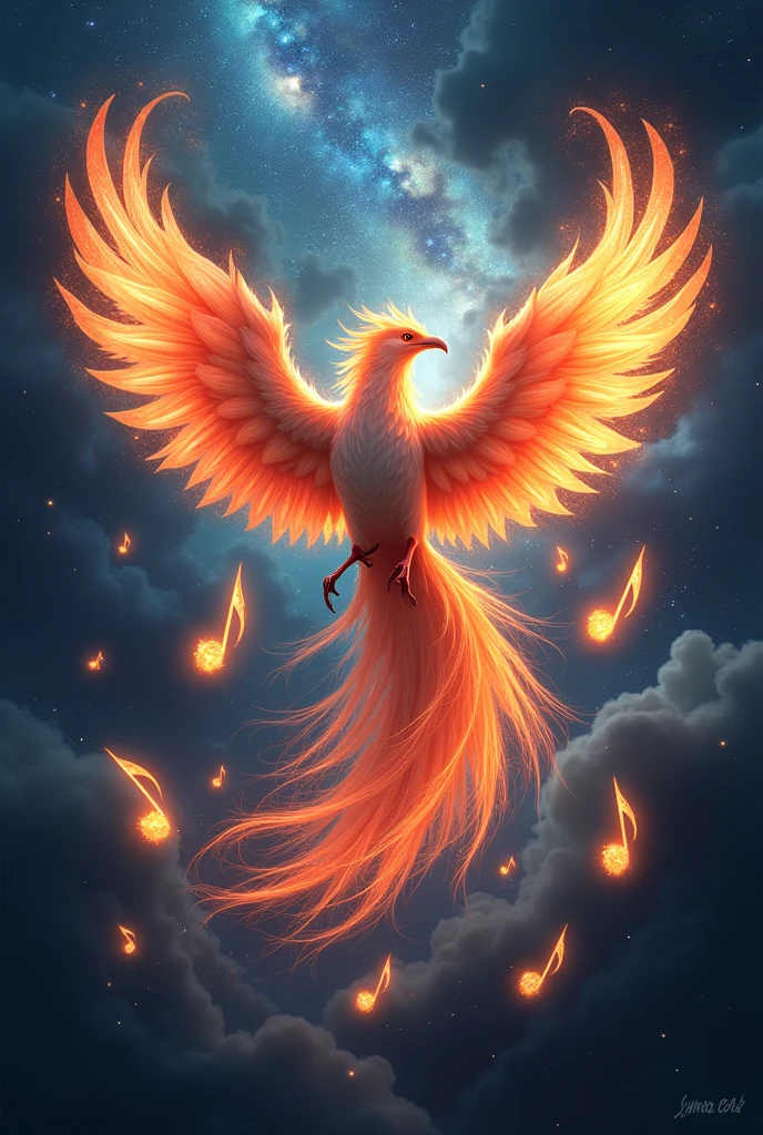 Mystical Phoenix logo with big musical notes Let it have more smoke and magic In a galaxy