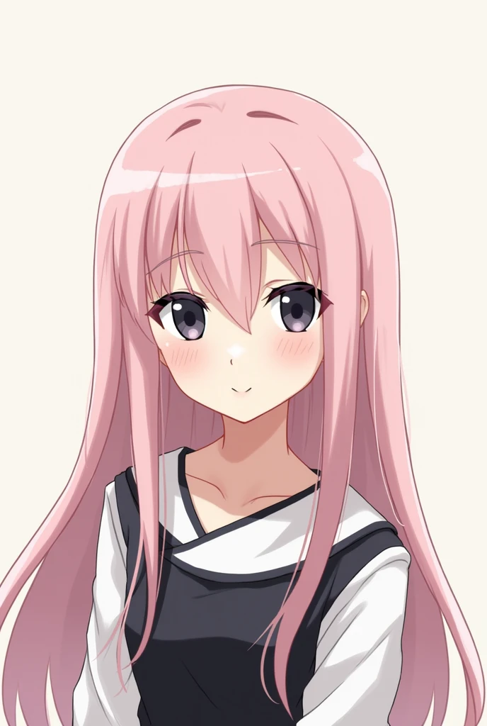 An anime girl in the style of boku no hero with long, straight hair in pastel pink, slanted eyes and black with U clothes.a, İcon