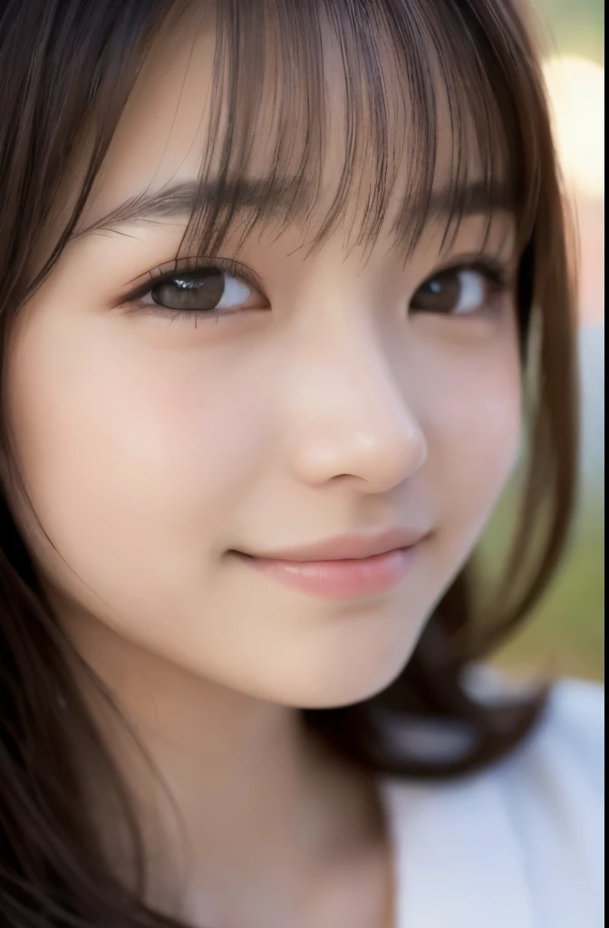 best quality, face focus, soft light, ultra high res, (photorealistic:1.4), RAW photo,(Shinozaki Ai), (fair skin), High school girl, 1 Japanese girl, solo, cute, smile, (pupil, lights in the eyes),  detailed beautiful face, busty,(high resolution detail of human skin texture),long hair,(portrait), upper body, Japanese white kimono