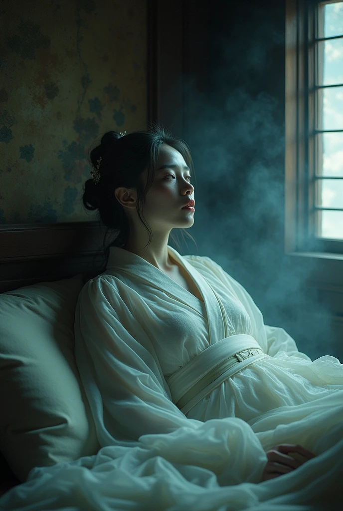(((ghost)))、young woman、(Beauty)、Japanese、cute、1、(sexy)、(My body is transparent)、Background: Dim and old Japanese room、kimono、kimono、Spirits flying all around、(best quality,4K,8k,highres,masterpiece:1.2),ultra-detailed,(realistic,photorealistic,photo-realistic:1.37),HDR,uhd,studio lighting,ultra-fine painting,sharp focus,physically-based rendering,extreme detail description,professional,vivid colors,bokeh,cinematic lighting,dramatic shadow,
