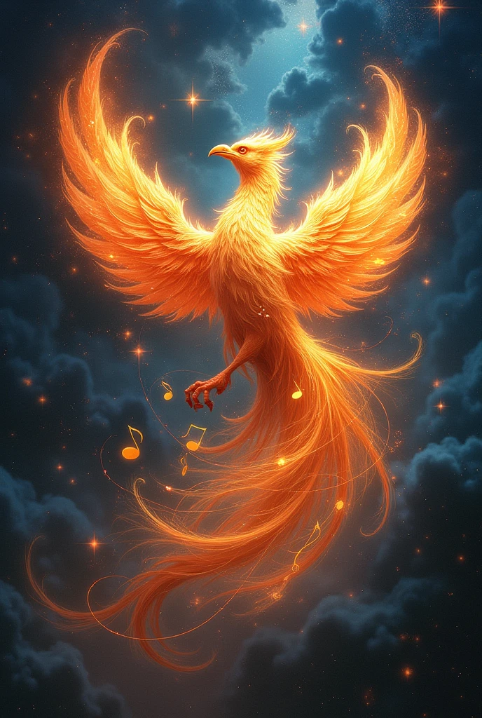 Mystical Phoenix logo with large musical notes Let it have more smoke and magic In a galaxy Let it say "Mystic art"
