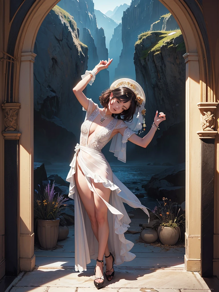 An unbeatable masterpiece, Ultra-photorealism , Perfect artwork , Intricate details , Highest quality , Strong light , High Contrast , Dynamic pose , Dutch Angle , ((Depth of written boundary:1.8)) , Very delicate and beautiful , (Fantasy) , Super detailed , (Extremely detailed illustrations) , (Highly detailed CG Unity 8k wallpaper) , High resolution and perfect lighting , 1 girl , [City View Hillside] , Hypersensitivity due to high exposure (Venus:1.3) , Exotic Pirate Theme , A box full of Kim Miller , Place your hands behind your head , Old woman circle ,In the unexpected Canadian Rockies , Equirectangular 360 , Gamerpunk , Bloom Light , Depth of written boundary 270mm , Whimsical Dresses, Glamorous accessories , Advanced server , Geometric pattern , Upward trend ,Short Hair