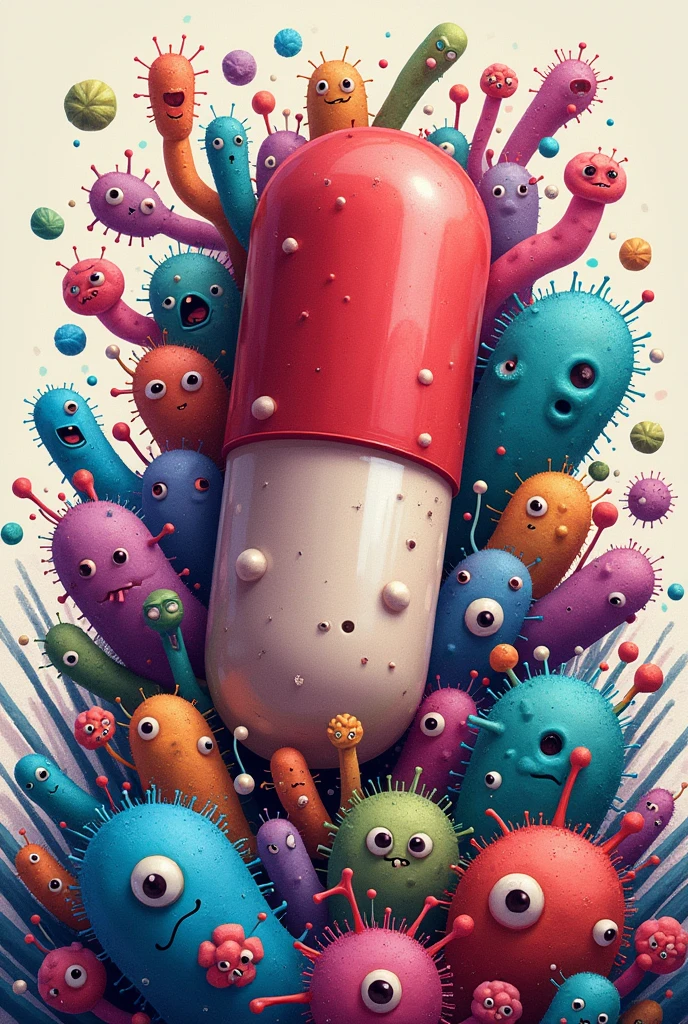 Create an image of an antibiotic pill by creating a bacteria drawing with color 