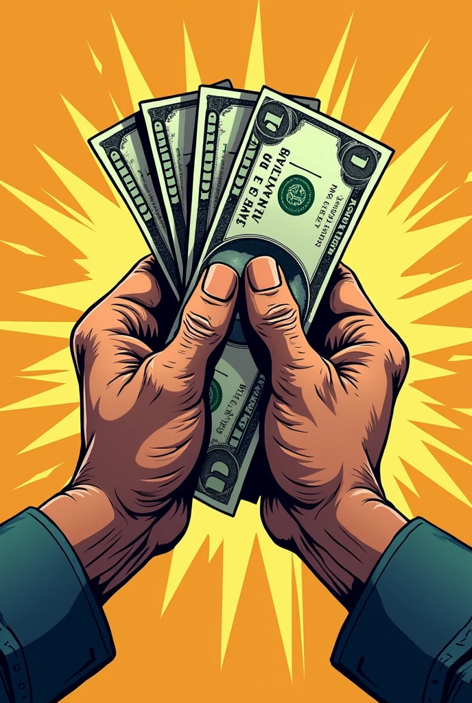 Image showing hard-working and firm hands holding a bill, symbolizing the effort behind each entry.(that the drawing style is comic-like)