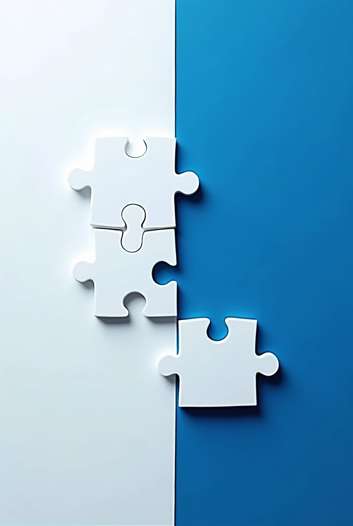 An image with half of it white and the other half dark blue, in the white part it must be composed of puzzle pieces with one piece missing . The dark blue part should contain a white piece that complements the puzzle.