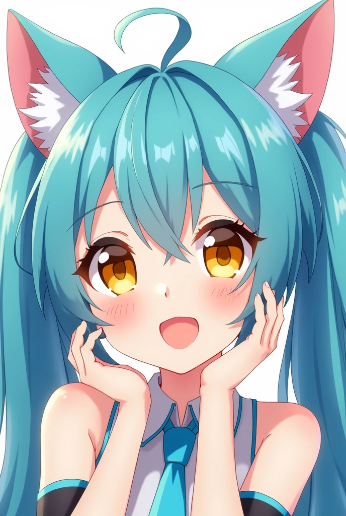 (1 nekomimi girl, without human ears),(beautiful eyes finely detailed, Face to detail, teal hair, long hair), wearing summer style dress, twerking pose to you, seductive facial expression, blush on her face, at the pool, camera angle from front, looking at you, ​masterpiece, top-quality, detailed, High resolution illustration