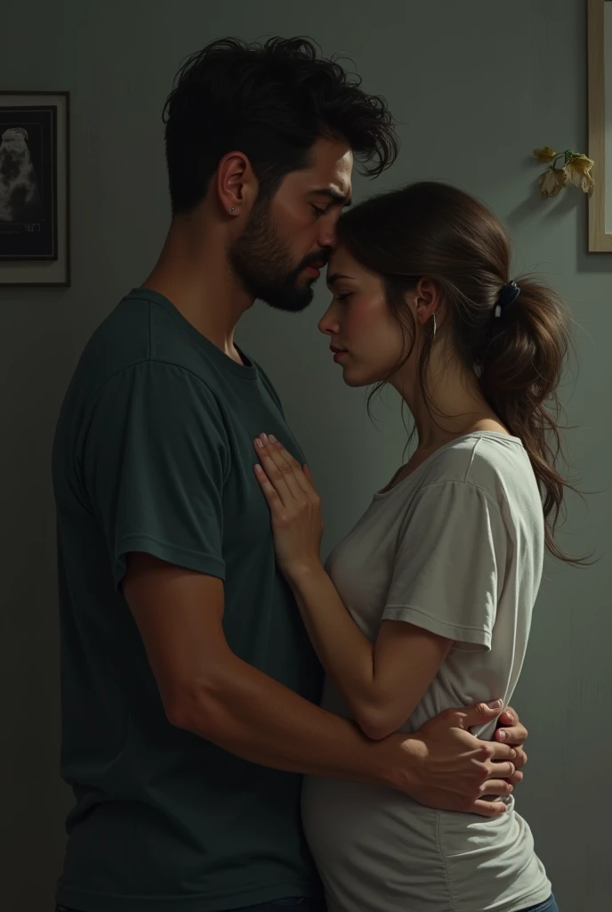 A sad couple because they lost a pregnancy because they are infertile