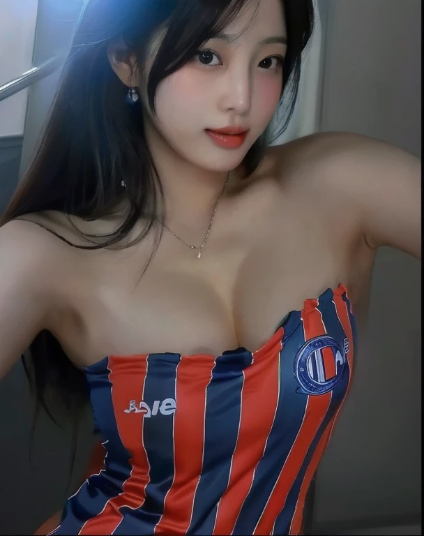 Arafed Asian woman in a red and blue dress posing for a photo., korean girl, beautiful chinese model, gorgeous young korean woman, beautiful south korean woman, japanese model, korean woman, slim girl model photo, heonhwa choe, Wenfei Ye, Jaeyeon Nam, japanese goddess, Attractive Pose, she is in front of the camera, big breasts, heavy breasts