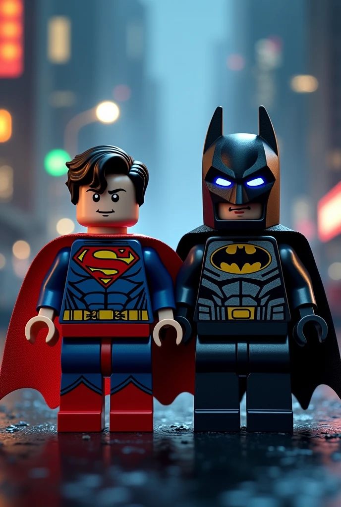 Superman and Batman in lego art, night