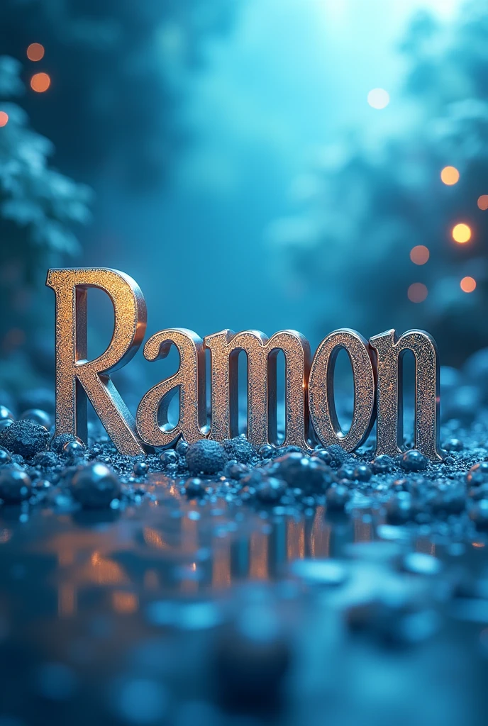 The name Ramón with blue colors, white. silver and gold