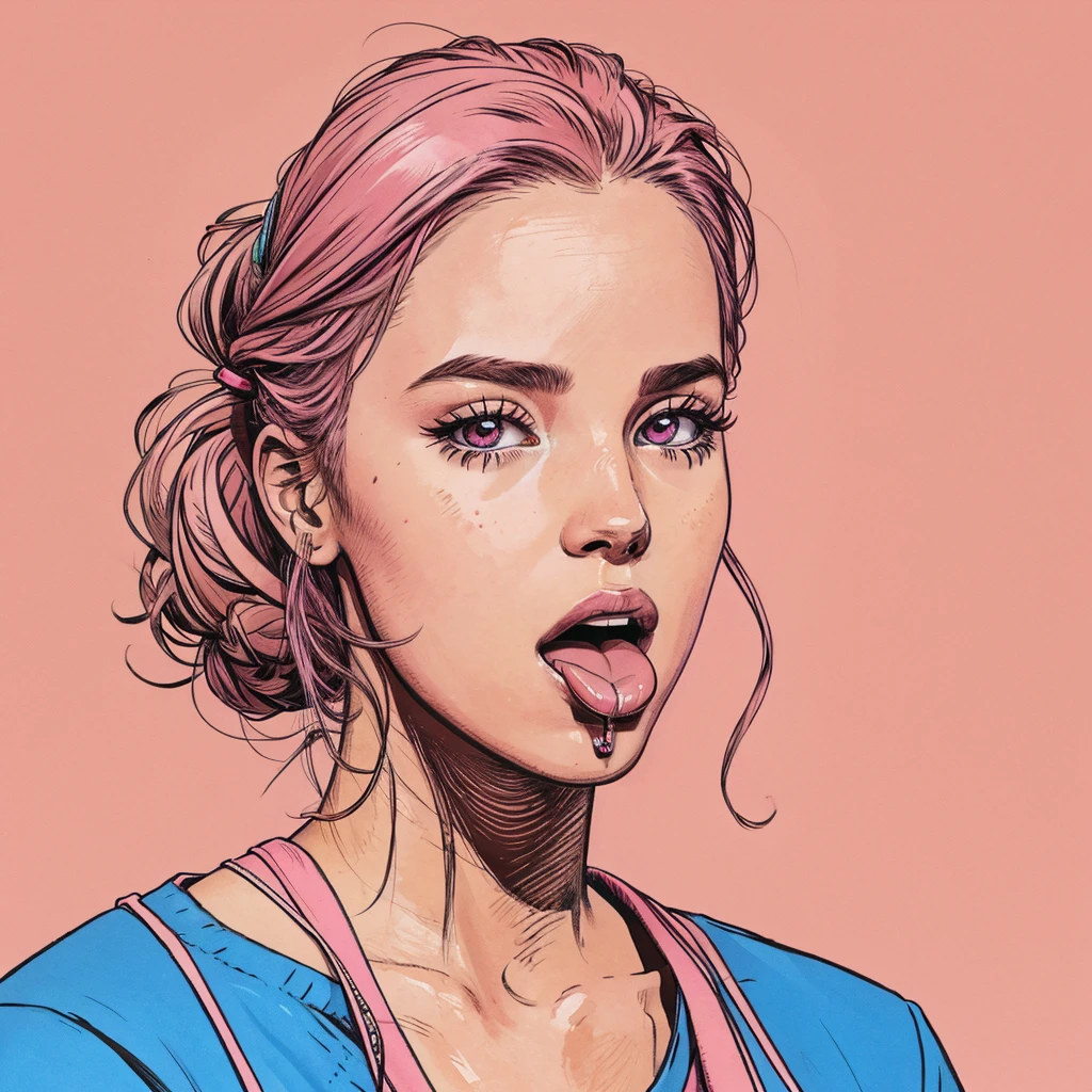 Album Artwork of a girl in the center swearing urban clothes and eating a lollypop, pink background. Artwork must be in 4k uhd