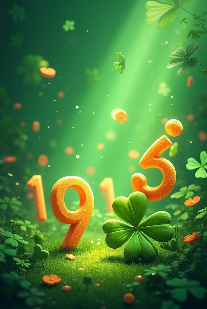 Green background with several lucky numbers drawn mega sena four leaf clover