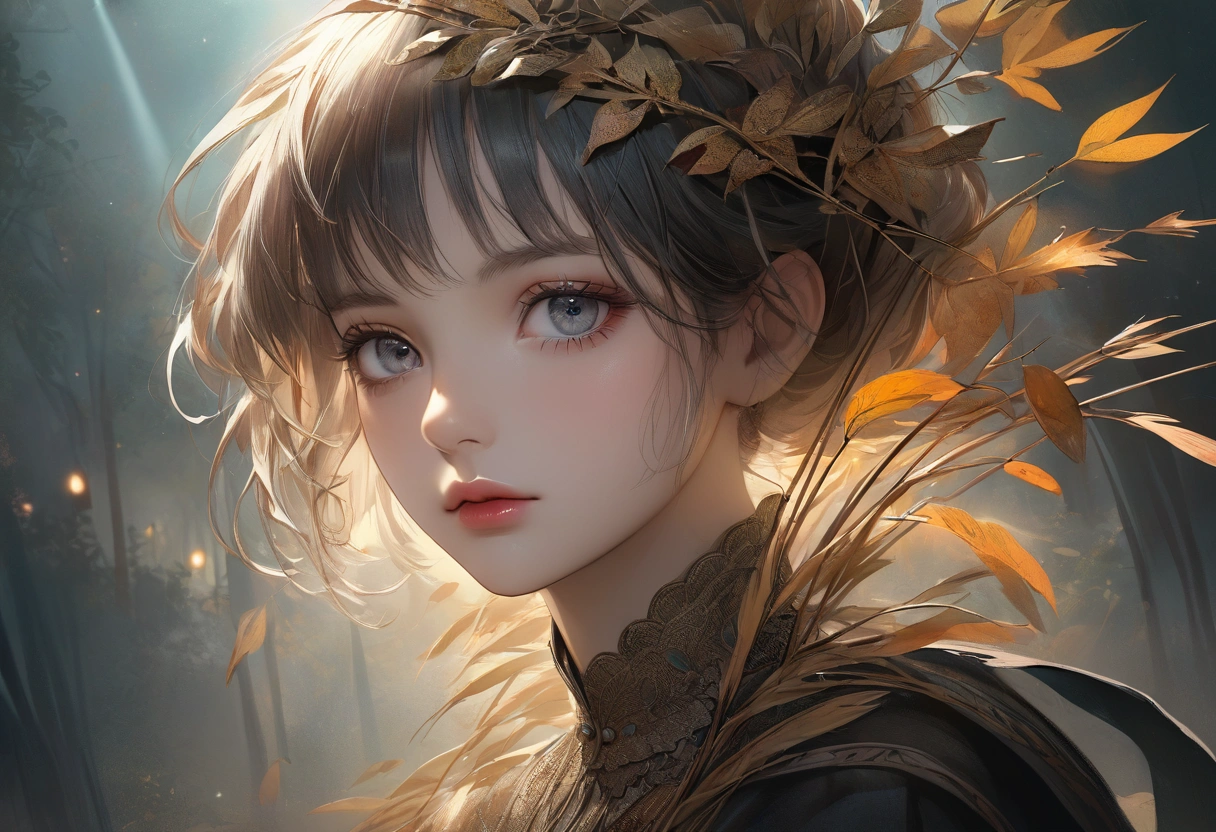 Reed landscape, bright canvas, The reed leaves are fluttering, Transparent holographic reflection, Surreal landscape made of reed leaves, Leaves viewers speechless, A beautiful world, 1 Indian woman, detailed eyes, Black eyes, detailed lips, very detailed face, long eyelashes, Beautiful and detailed portraits, elegant, tranquil expression, autumn, high quality, 8k, realistic, surrealist, studio lighting, Physically Based Rendering, vivid colors, movie lights, dramatic lighting, soft lighting, dramatic contrast, clear, ethereal, dreamlike, mysterious, magical, fancy, concept art
