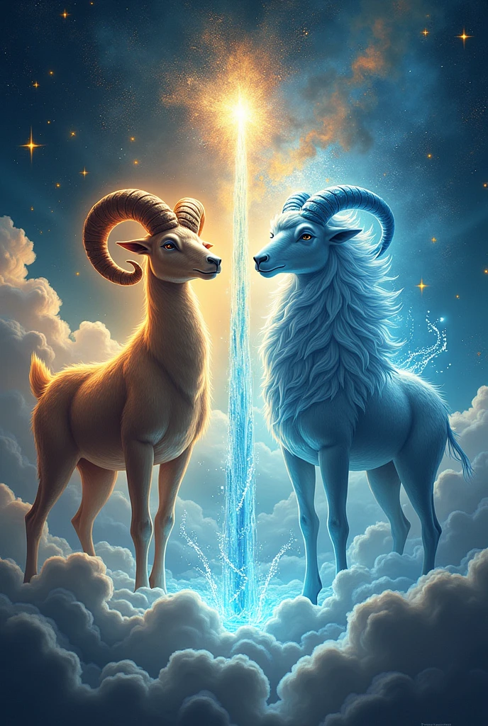 Create a fantasy image of Aries and Aquarius  