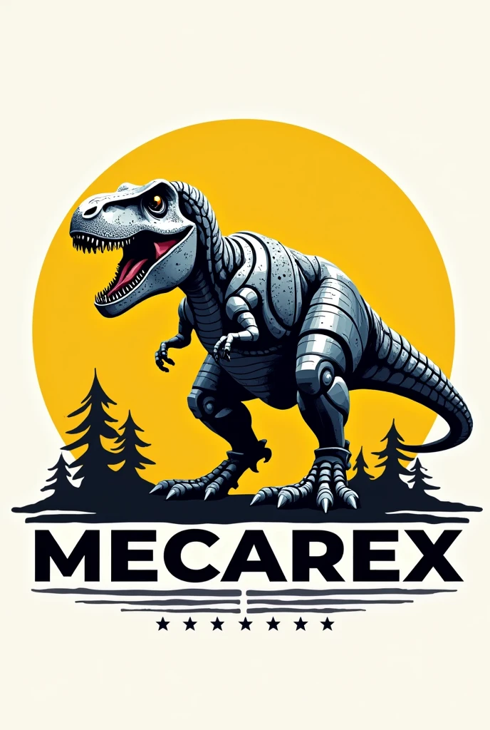 Imagina un lOgO que tenga un fOndO amarillO, cOn un dibujO estilizadO de un dinOsauriO rex ( TyrannOsaurus Rex ) en cOlOr plateadO O gris clarO, cOn un bOrde negrO. El dinOsauriO pOdría estar fOrmadO pOr piezas de maquinaria, cOmO engranajes, ejes y Otras partes de máquinas, para darle un tOque industrial y mecánicO.
En la parte superiOr del lOgO, in big bold letters, pOdrías pOner el nOmbre "MecaRex" en cOlOr negrO
En la parte inferiOr del lOgO, pOdrías agregar un lema O eslOgan que refleje la misión y valOres de la empresa, cOmO "POtencia y resistencia para su maquinaria" O "La fuerza de un rex en cada repuestO".