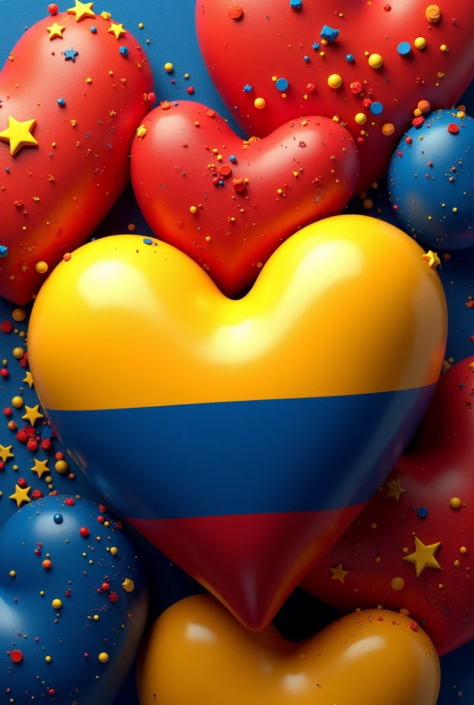 Create heart images with the colors of the Colombian flag that have the text MARLEN.P 100% colombian