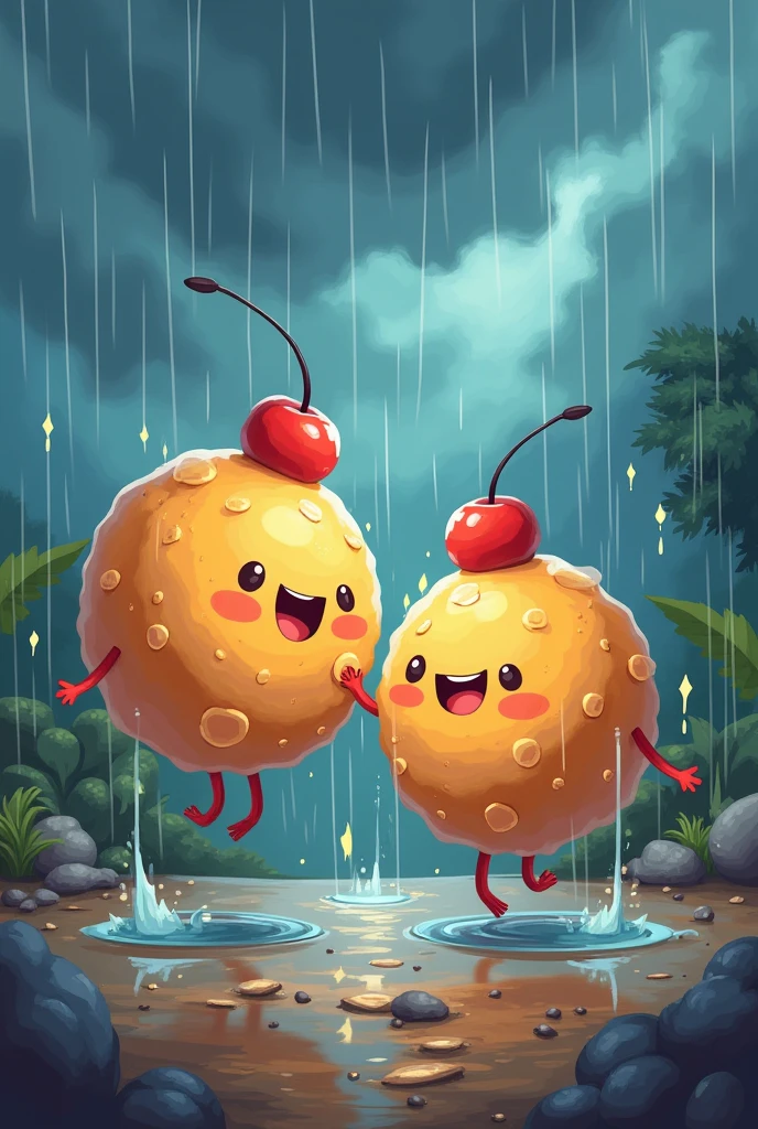 Two cartoon rain cakes