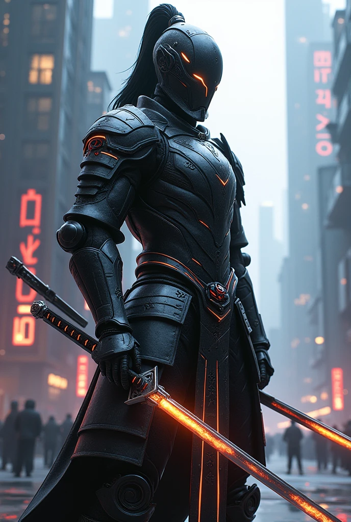 Futuristic Chinese medieval armor with a katana