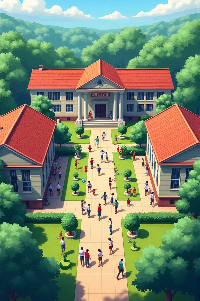 A full picture drawing of a school with a name genius hour school