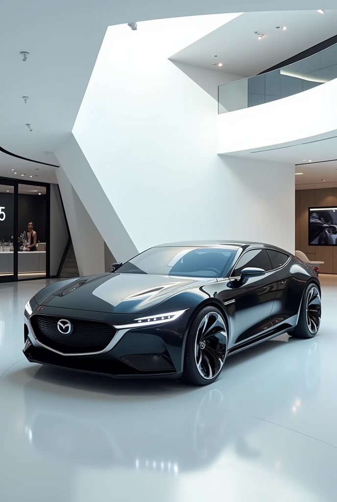 A stunning, futuristic ( 2025 Mazda 6 ) takes center stage in a luxury white showroom. The vibrant black exterior gleams, drawing attention to its sleek, aerodynamic design and bold accents. The (2025 Mazda 6 ) " is prominently displayed in large, metallic letters on the car, set against a dark wall. The interior  view showcases the cutting-edge innovation and technology of its time, inviting potential buyers to experience the future of automotive design and performance. This awe-inspiring image promises an unparalleled driving experience.
Give me 10 pics of 2025 Mazda 6