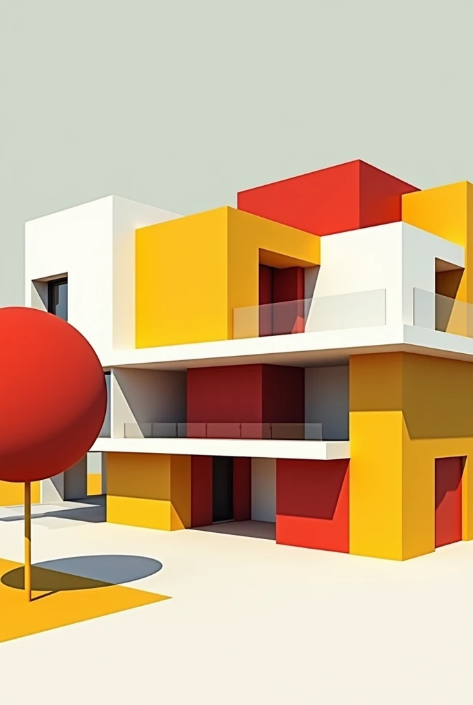 House with neoplasticism idea with white, red and yellow best design
