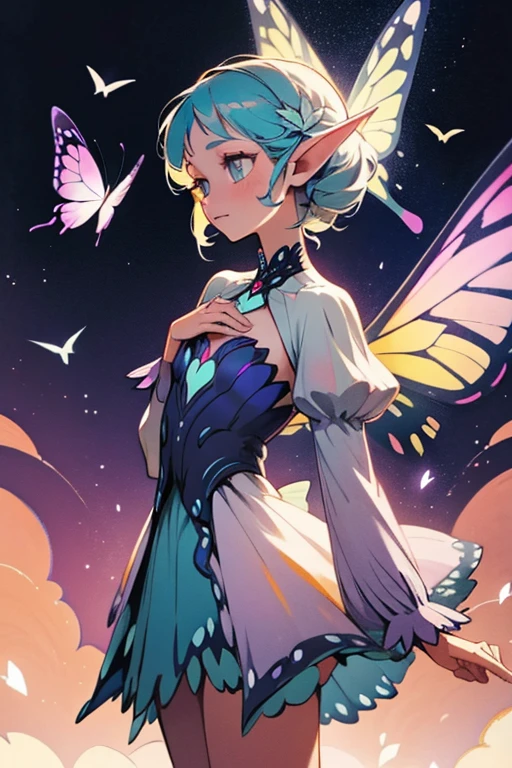 1 girl ,faerie, butterfly wings, pretty clothing,(A high resolution, high détail, best qualityer), Medium chest