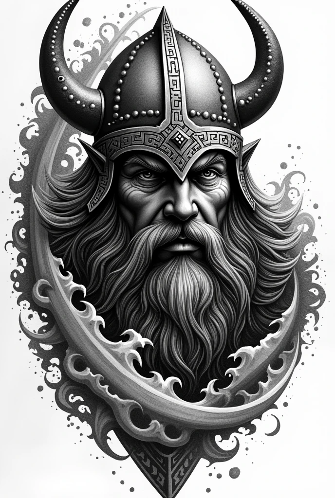 Create a black and white Viking pointillism tattoo
