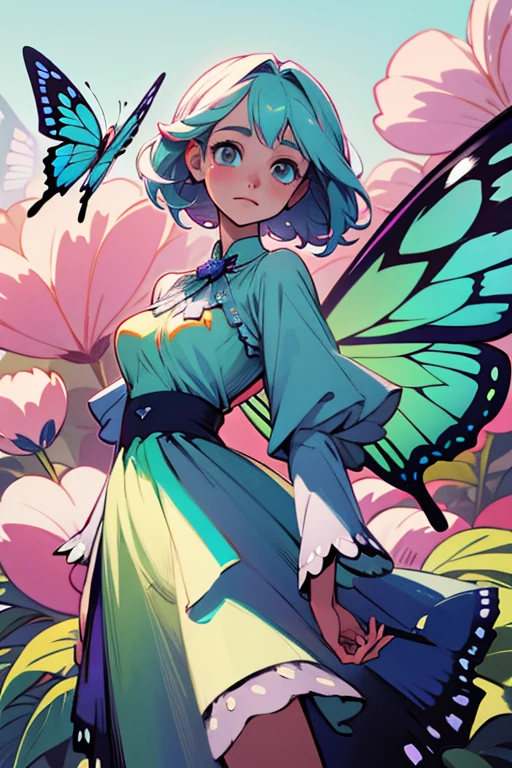 1 girl ,faerie, butterfly wings, pretty clothing,(A high resolution, high détail, best qualityer), large breasted