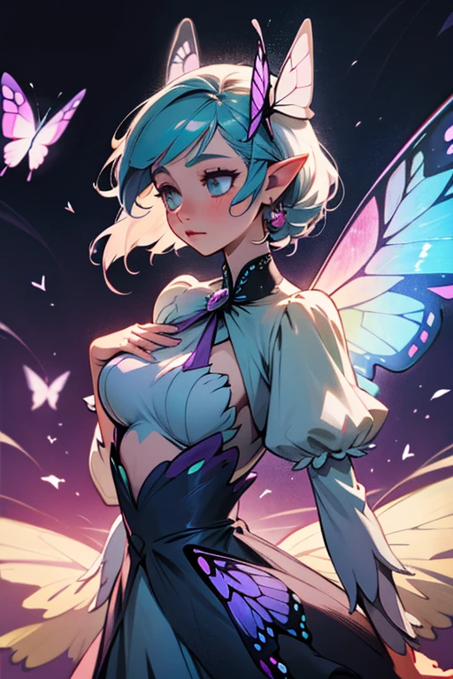 1 girl ,faerie, butterfly wings, pretty clothing,(A high resolution, high détail, best qualityer), large breasted