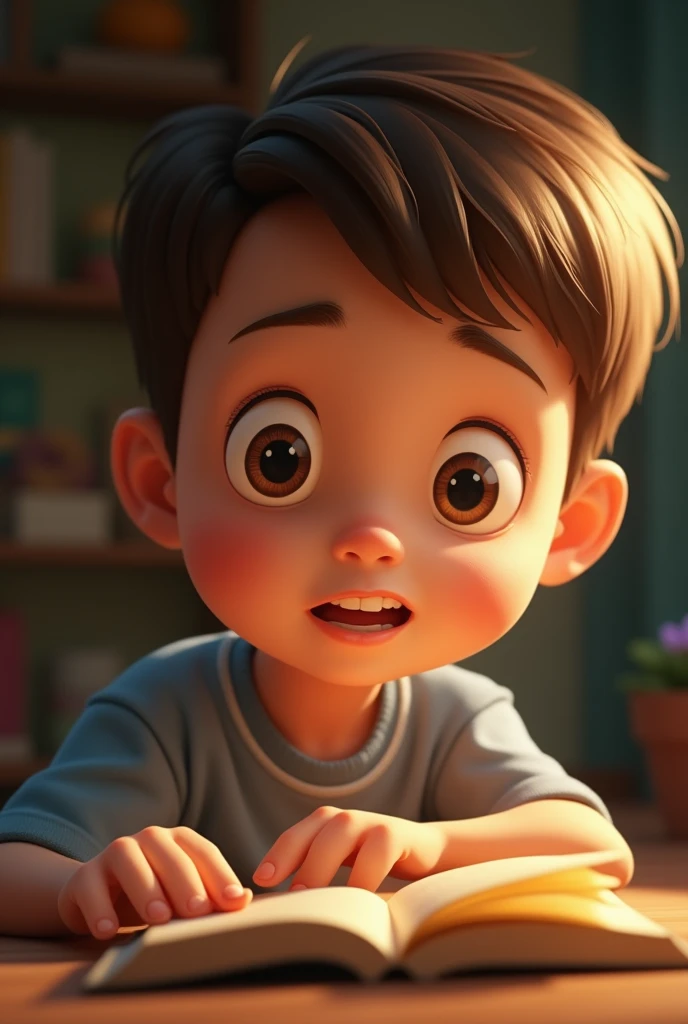 Close up of a curious boy looking down 