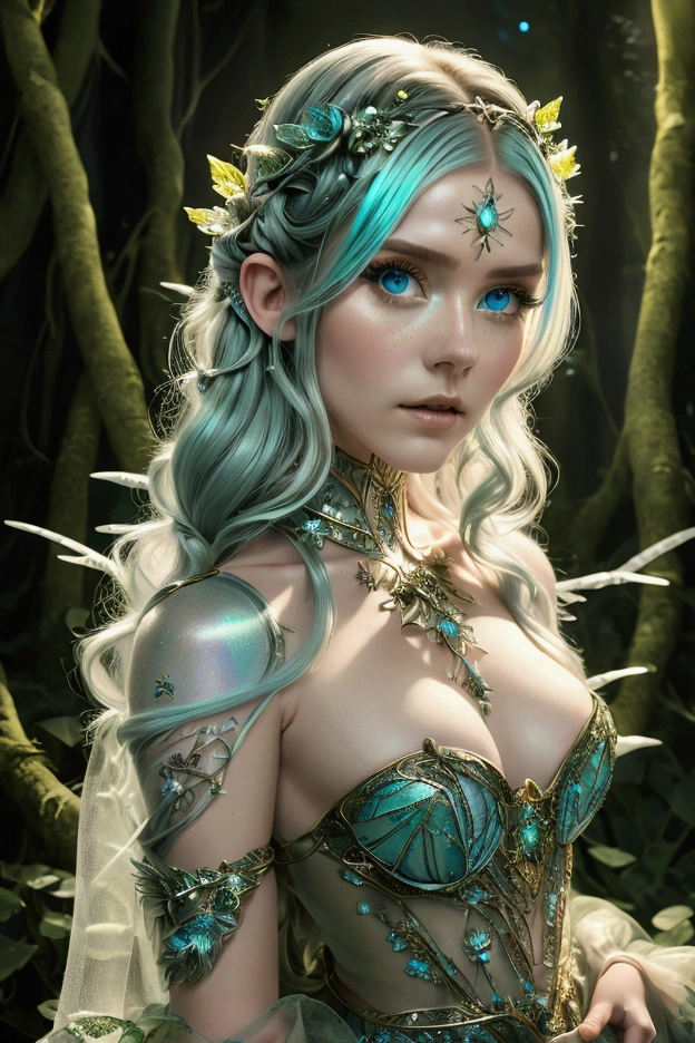 roseleslie woman like a fairy,(Very detailed:1.2),(Best Quality:1.2),(8k:1.2),sharp focus,(subsurface dispersion:1.1),award-winning photography,professional portrait photography,(shooting they seek:1.1) (glowing bioluminescent forest:1.2),Wings of iridescent hadas,sensual expression (fondo Very detailed:1.2),(magical fantasy:1.0), (caso knolling:1.1),(analog style:1.1),(model shoot style:1.2),dramatic lighting