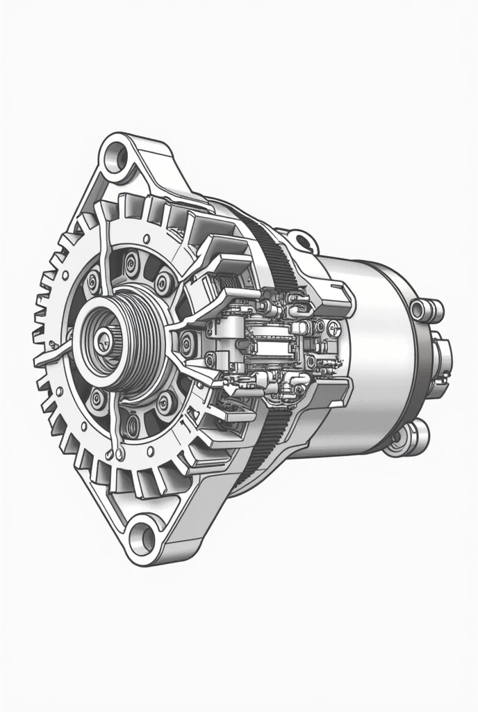 GENERATE A DRAWING OF AN ALTERNATOR AND AN AUTOMOTIVE STARTER

