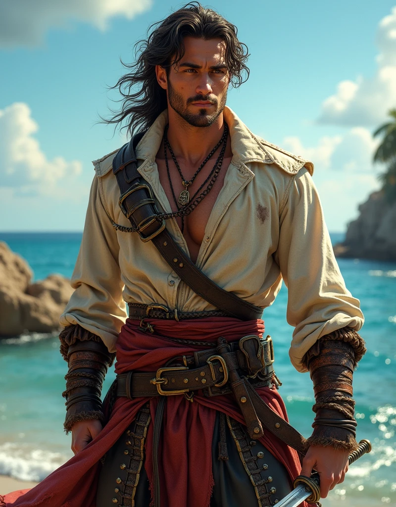 1man swashbuckler duelist rogue medieval mediterranean raggedclothes rapier cockysmile pirate