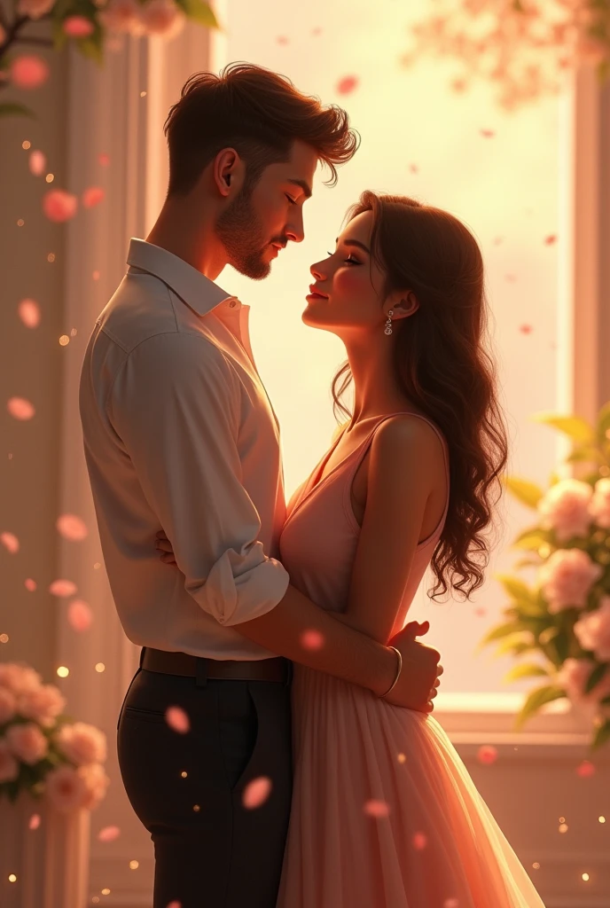 Two loving lovers standing "E+S" name must be presented