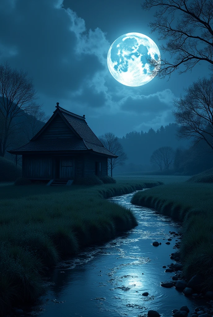 Mysterious image of a countryside night full moon stream
Light and shadow Old house in Japan