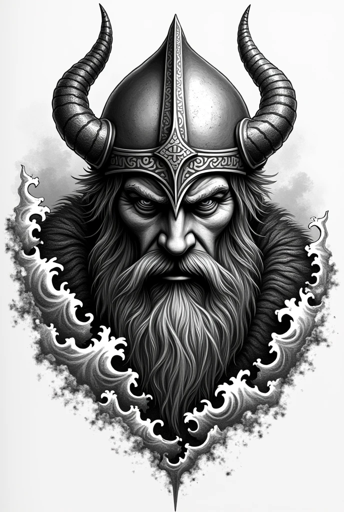 Create a black and white Viking pointillism tattoo 