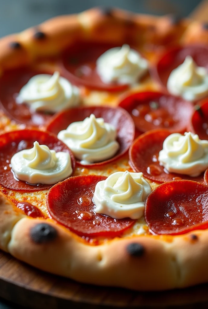 a delicious pepperoni pizza with lots of cream cheese